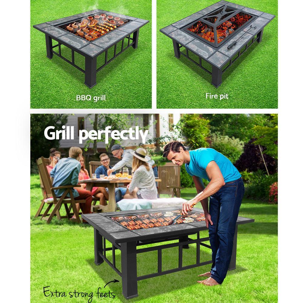 Fire Pit BBQ Grill Table Outdoor Garden Patio Camping Wood Charcoal Fireplace - John Cootes