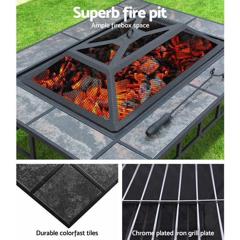Fire Pit BBQ Grill Table Outdoor Garden Patio Camping Wood Charcoal Fireplace - John Cootes