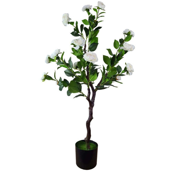 Flowering Natural White Artificial Camellia Tree 100cm - John Cootes