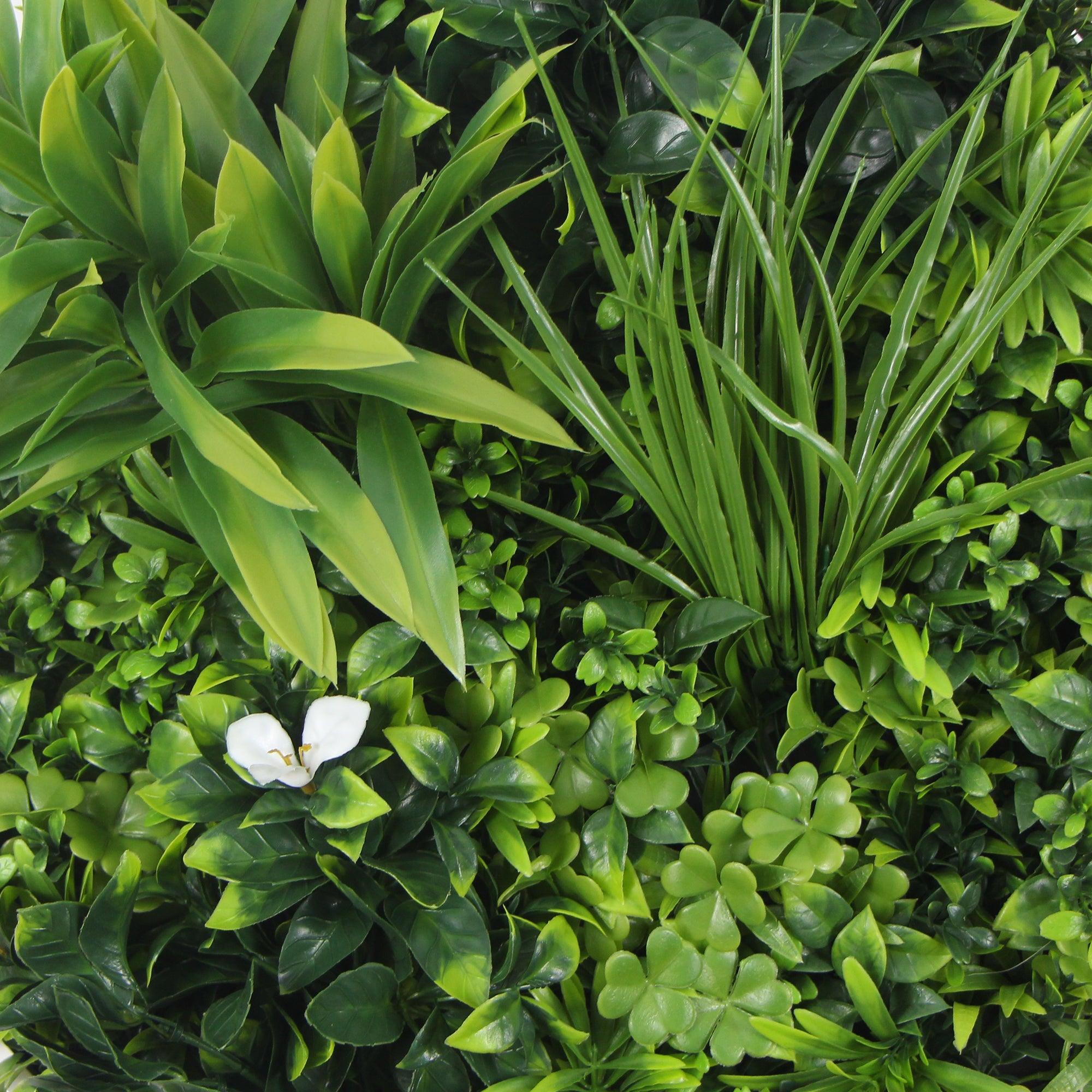 Flowering White Artificial Green Wall Disc UV Resistant 100cm (White Frame) - John Cootes