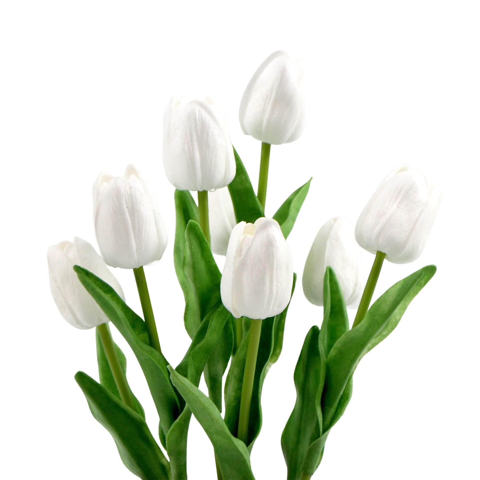 Flowering White Artificial Tulip Plant Arrangement With Ceramic Bowl 35cm - John Cootes