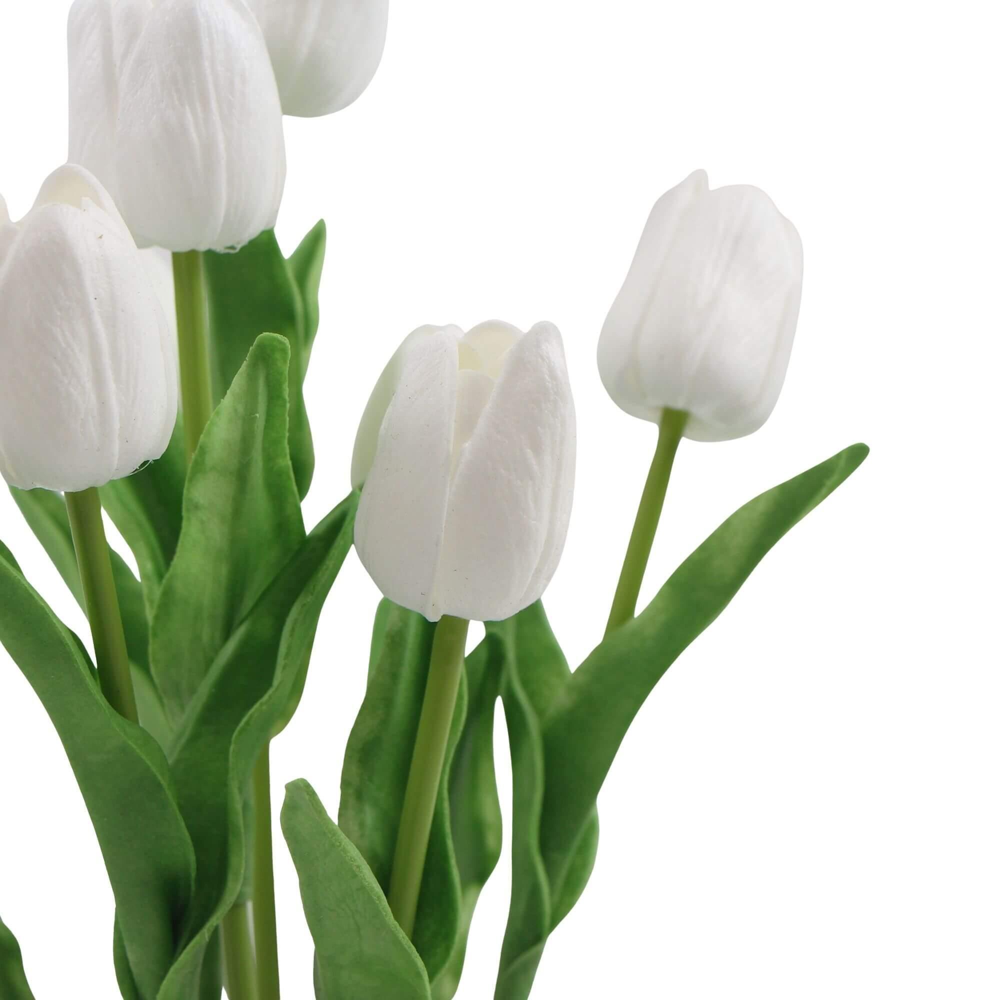 Flowering White Artificial Tulip Plant Arrangement With Ceramic Bowl 35cm - John Cootes