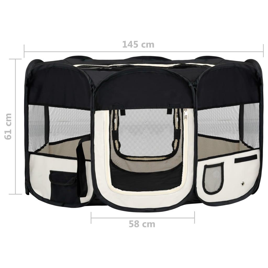 Foldable Dog Playpen With Carrying Bag Black 145x145x61 Cm - John Cootes