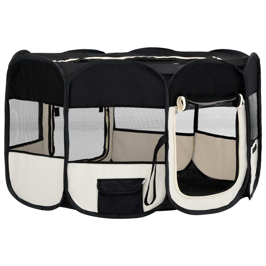 Foldable Dog Playpen With Carrying Bag Black 145x145x61 Cm - John Cootes