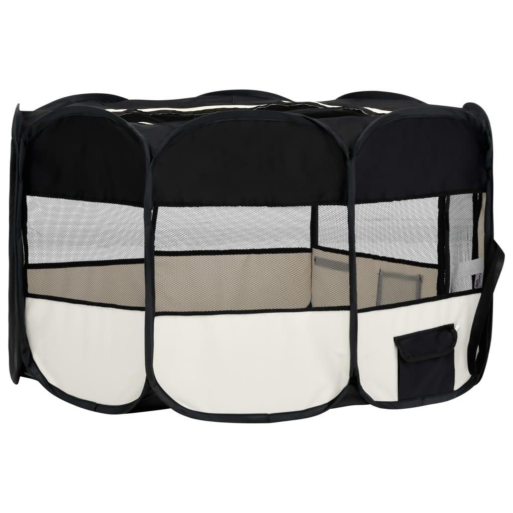 Foldable Dog Playpen With Carrying Bag Black 145x145x61 Cm - John Cootes