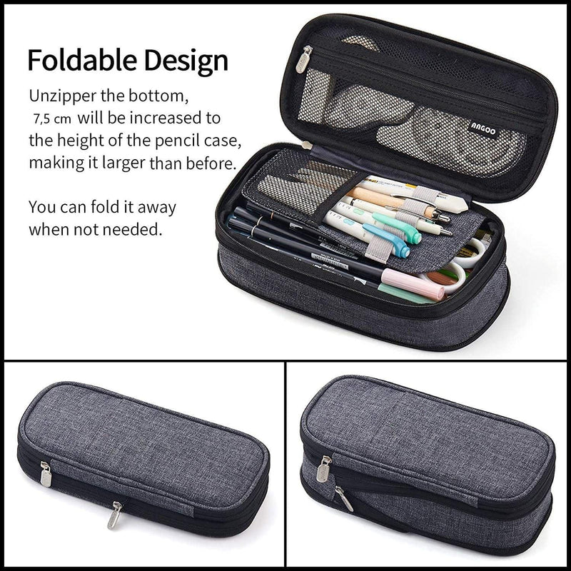Foldable Large Capacity Pencil Bag for Youth School (Grey) - John Cootes