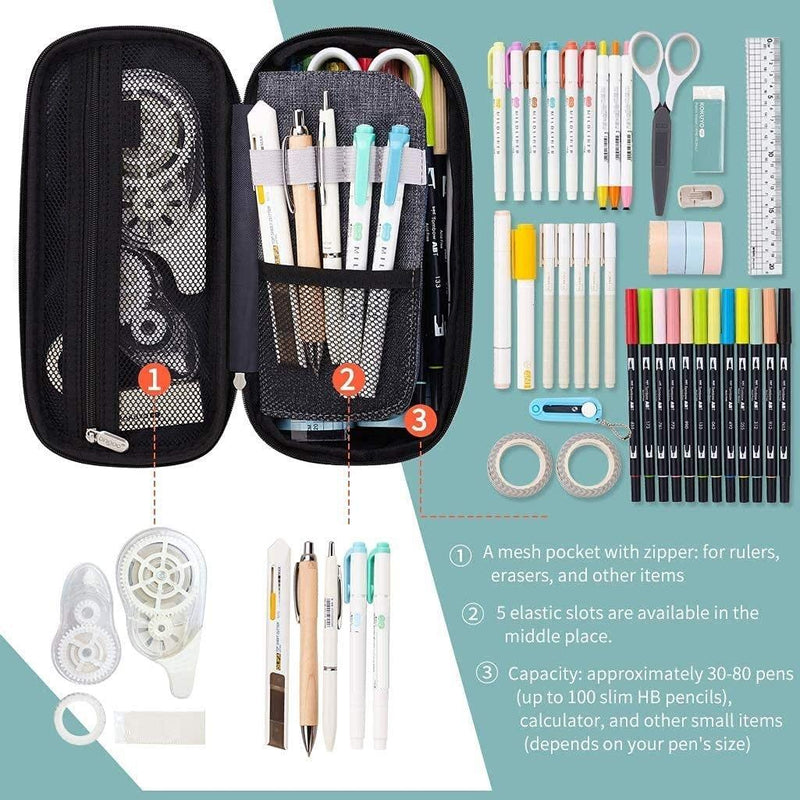 Foldable Large Capacity Pencil Bag for Youth School (Grey) - John Cootes
