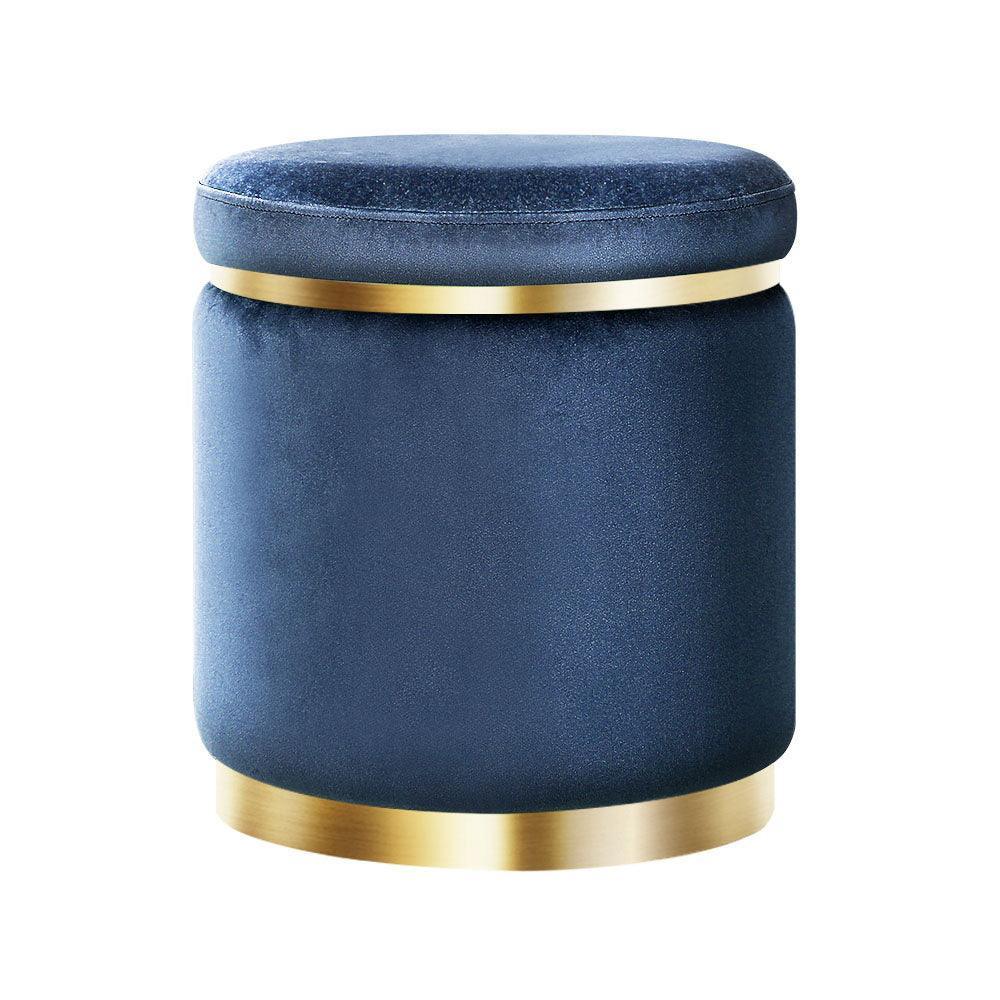 Foot Stool Round Velvet Ottoman Foot Rest Pouffe Pouf Padded Seat Footstool Navy - John Cootes