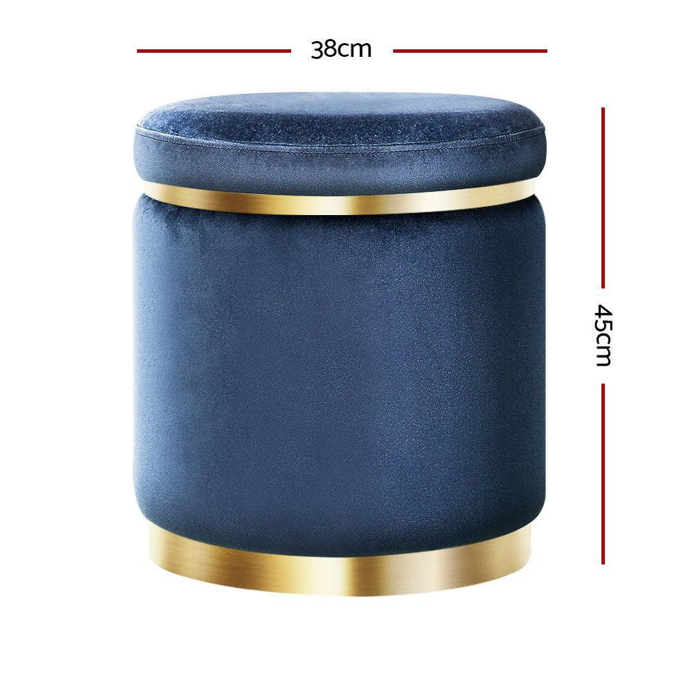 Foot Stool Round Velvet Ottoman Foot Rest Pouffe Pouf Padded Seat Footstool Navy - John Cootes