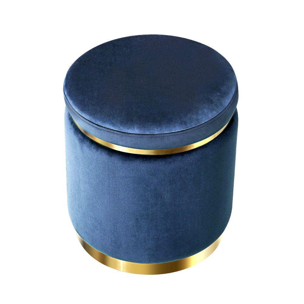 Foot Stool Round Velvet Ottoman Foot Rest Pouffe Pouf Padded Seat Footstool Navy - John Cootes