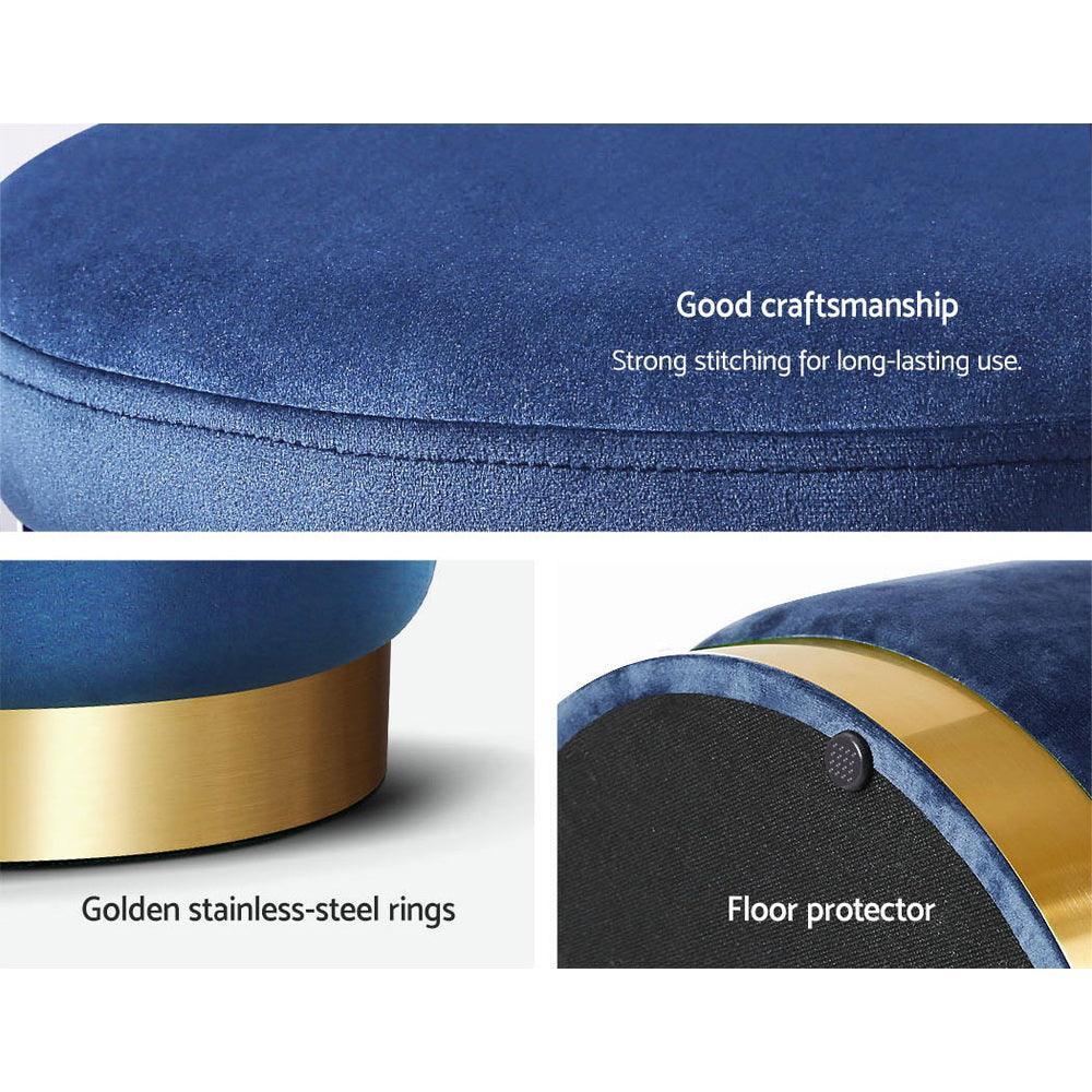 Foot Stool Round Velvet Ottoman Foot Rest Pouffe Pouf Padded Seat Footstool Navy - John Cootes