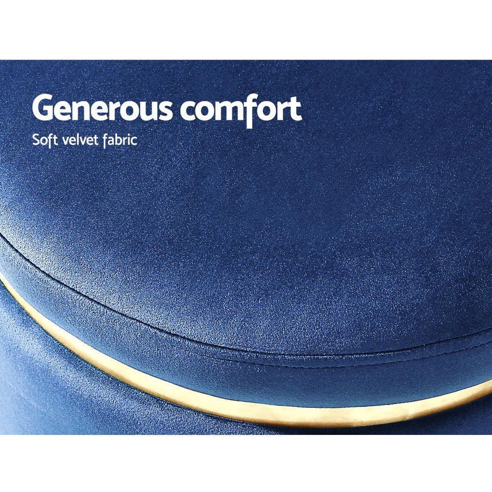 Foot Stool Round Velvet Ottoman Foot Rest Pouffe Pouf Padded Seat Footstool Navy - John Cootes