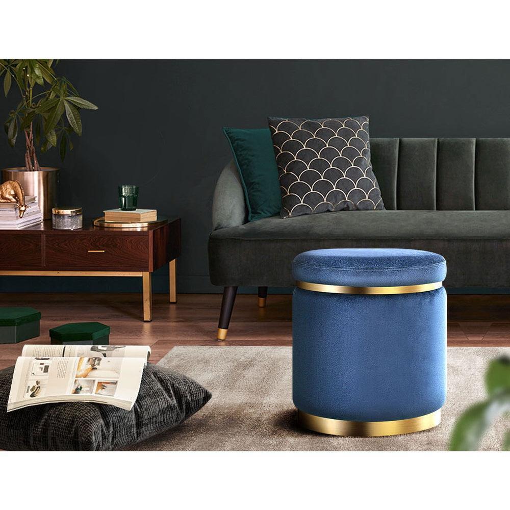 Foot Stool Round Velvet Ottoman Foot Rest Pouffe Pouf Padded Seat Footstool Navy - John Cootes