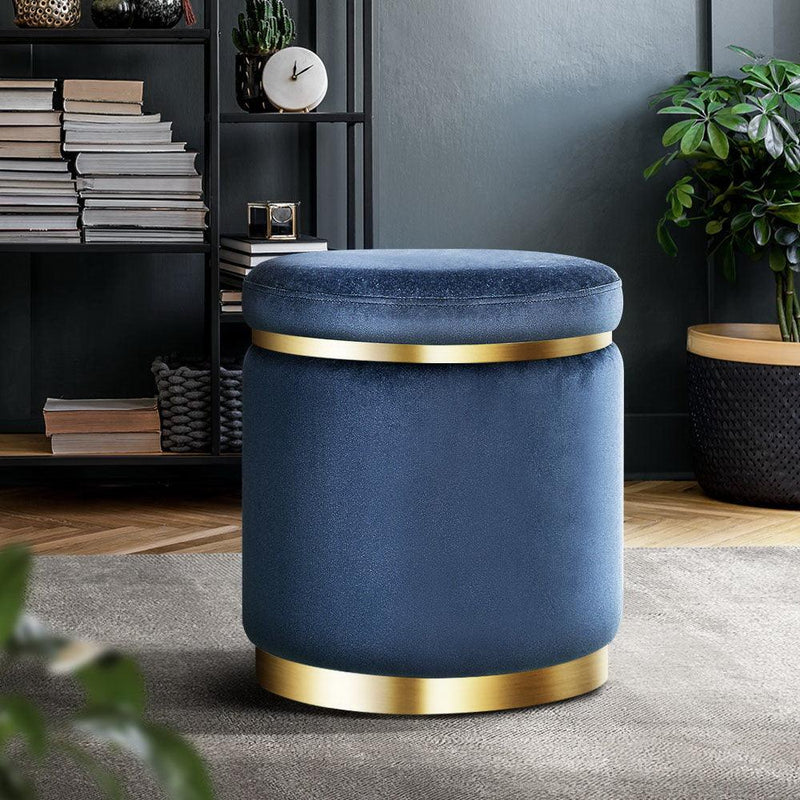 Foot Stool Round Velvet Ottoman Foot Rest Pouffe Pouf Padded Seat Footstool Navy - John Cootes