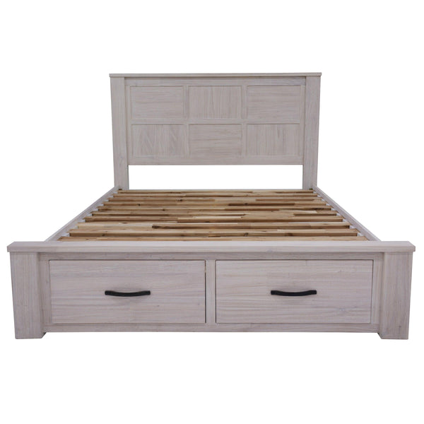 Foxglove Bed Frame Double Size Wood Mattress Base With Storage Drawers - White - John Cootes