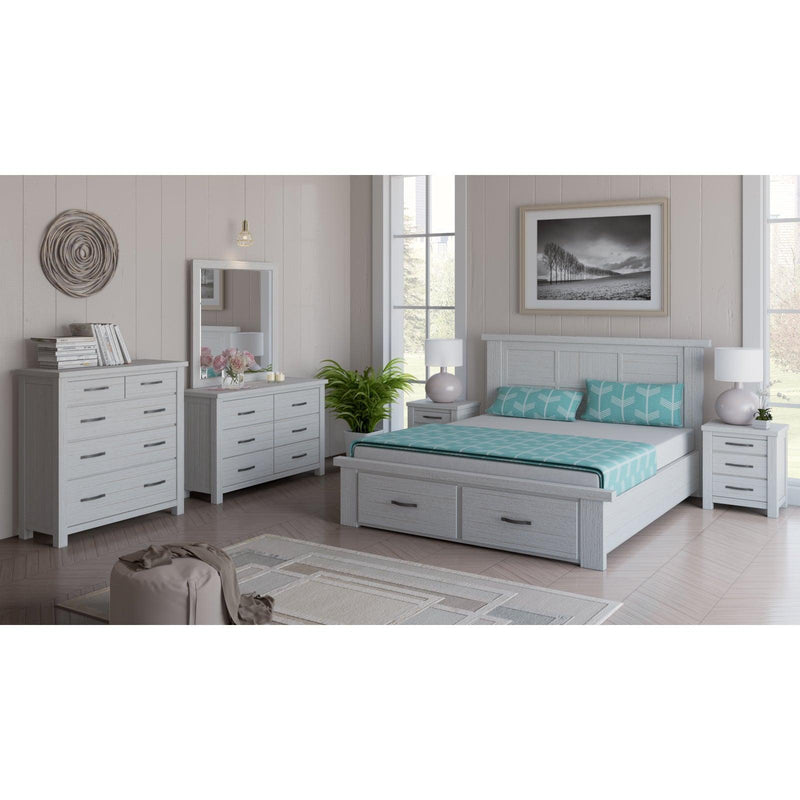 Foxglove Bed Frame Double Size Wood Mattress Base With Storage Drawers - White - John Cootes