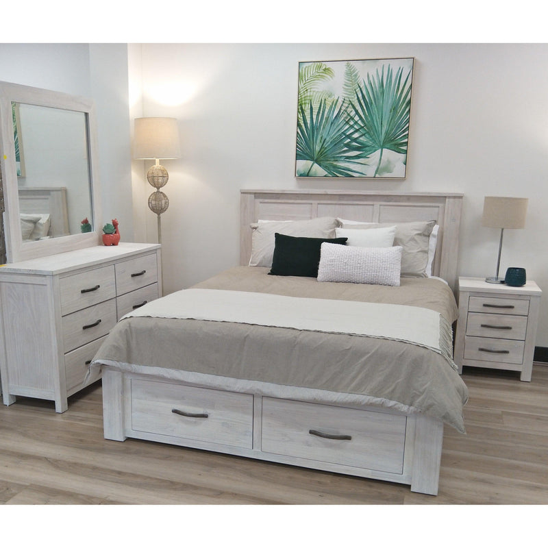 Foxglove Bed Frame Double Size Wood Mattress Base With Storage Drawers - White - John Cootes