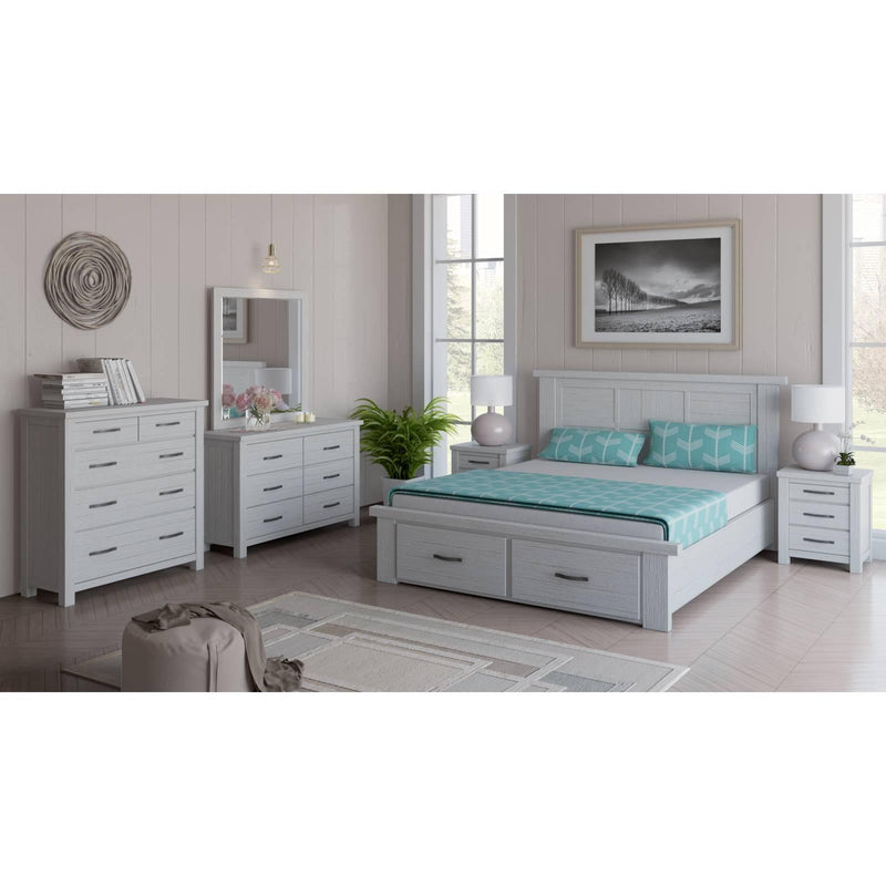 Foxglove Bed Frame Queen Size Timber Mattress Base With Storage Drawers - White - John Cootes