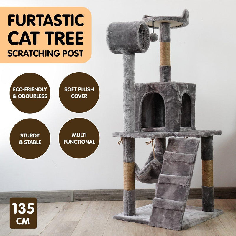 Furtastic 135cm Cat Tree Scratching Post - Silver Grey - John Cootes