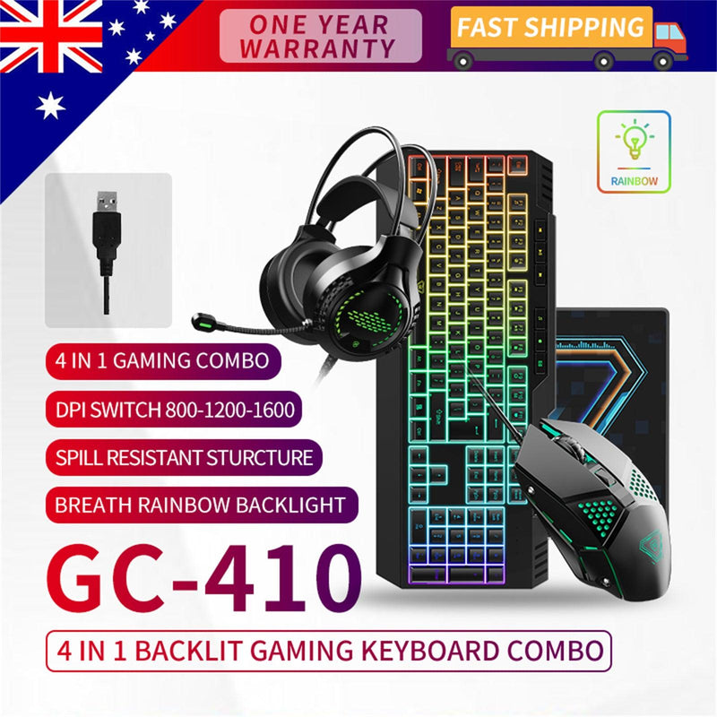 Gaming Mouse Keyboard Combo 4 In 1 Backlight Combination Breathing Rainbow LED - John Cootes