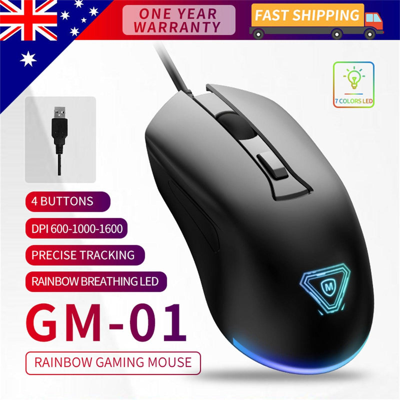 Gaming Mouse Rainbow Breathing LED 4 Buttons DPI Switch For Computer Laptop - John Cootes