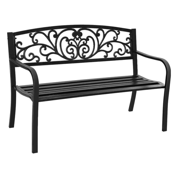 Garden Bench Seat Outdoor Chair Steel Iron Patio Furniture Lounge Porch Lounger Vintage Black Gardeon - John Cootes