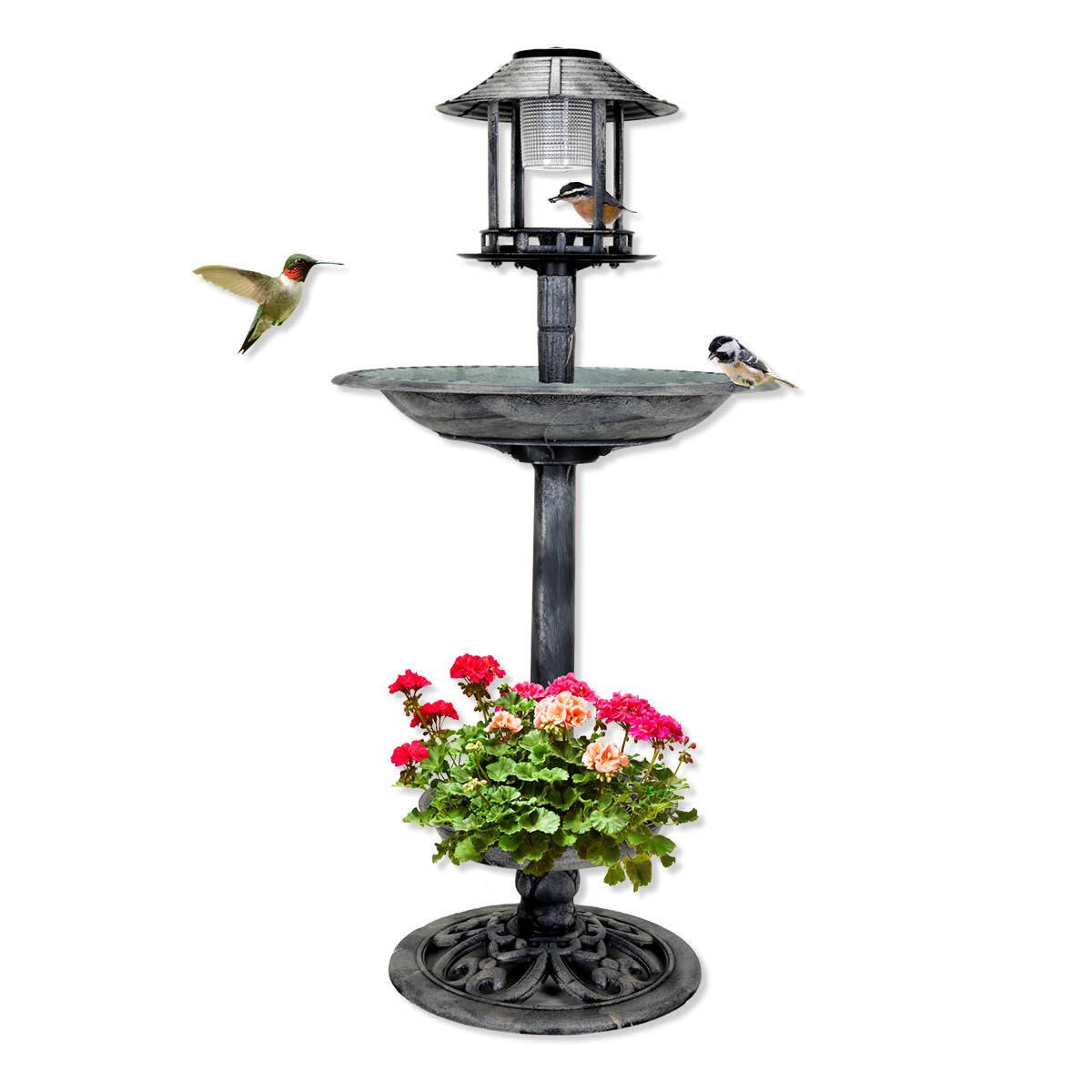 Garden Greens 1M Bird Bath Solar Power With Feeding Station and Lights - John Cootes