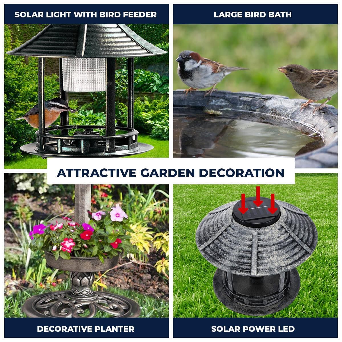 Garden Greens 1M Bird Bath Solar Power With Feeding Station and Lights - John Cootes