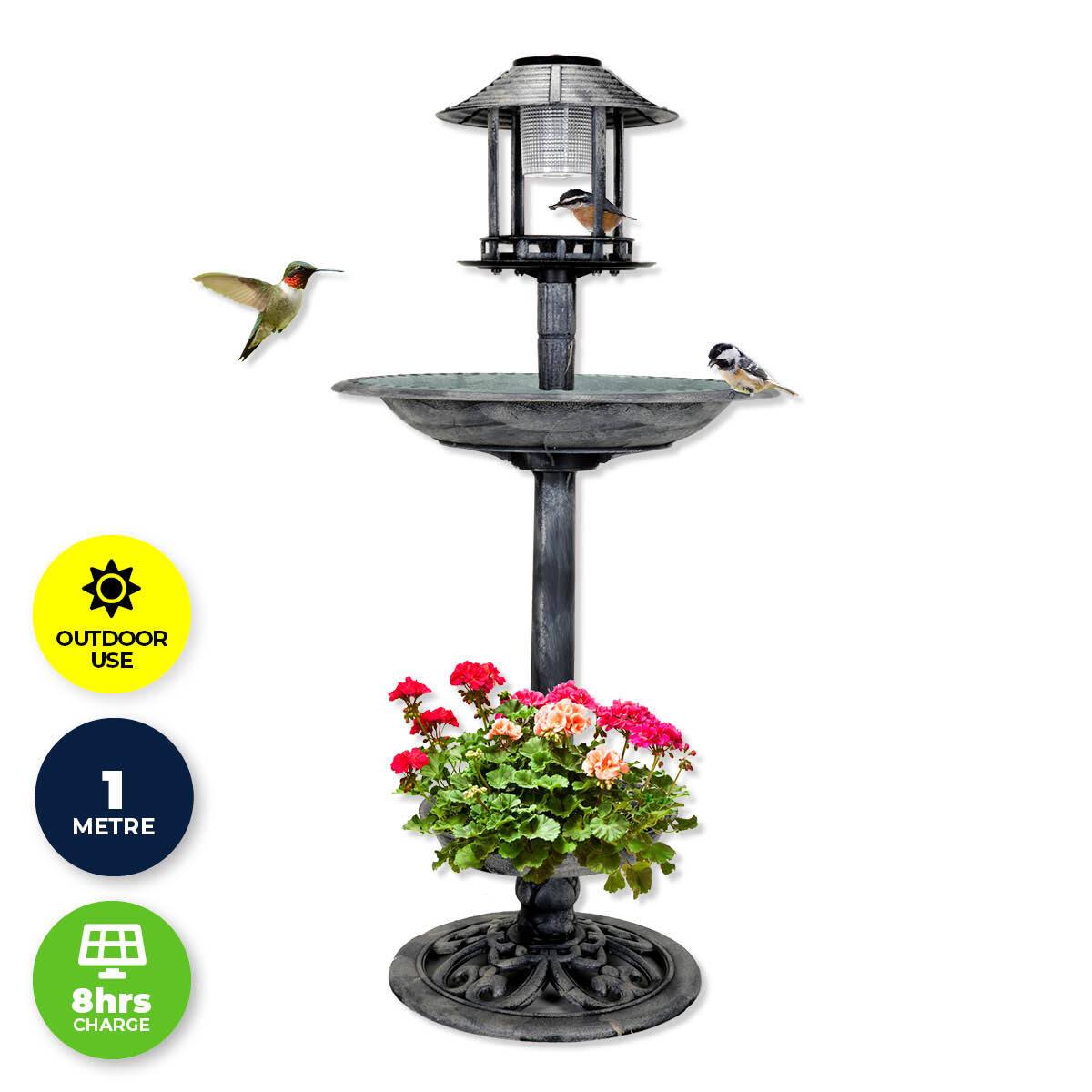 Garden Greens 1M Bird Bath Solar Power With Feeding Station and Lights - John Cootes