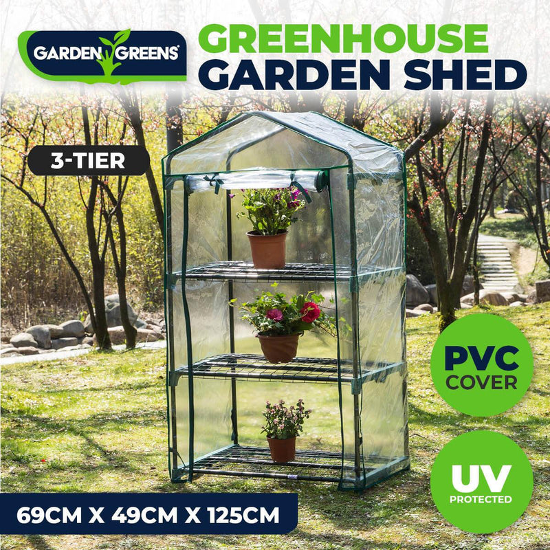 Garden Greens Greenhouse Shed 3 Tier UV Protected Cover Solid Structure 1.25m - John Cootes