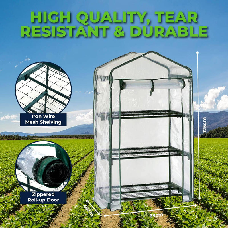 Garden Greens Greenhouse Shed 3 Tier UV Protected Cover Solid Structure 1.25m - John Cootes