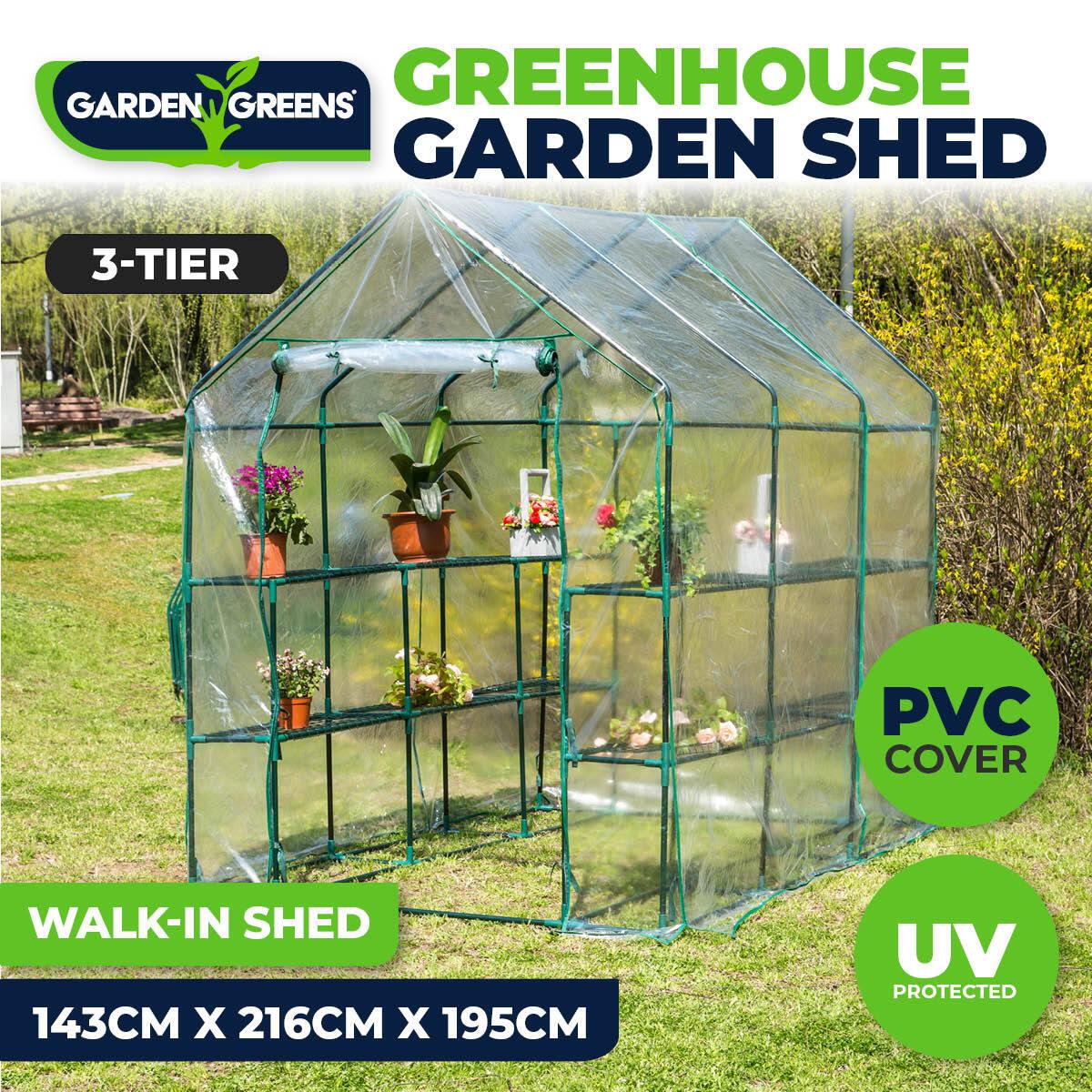 Garden Greens Greenhouse Walk-In Mega Sized Shed 3 Tier Solid Structure 1.95m - John Cootes