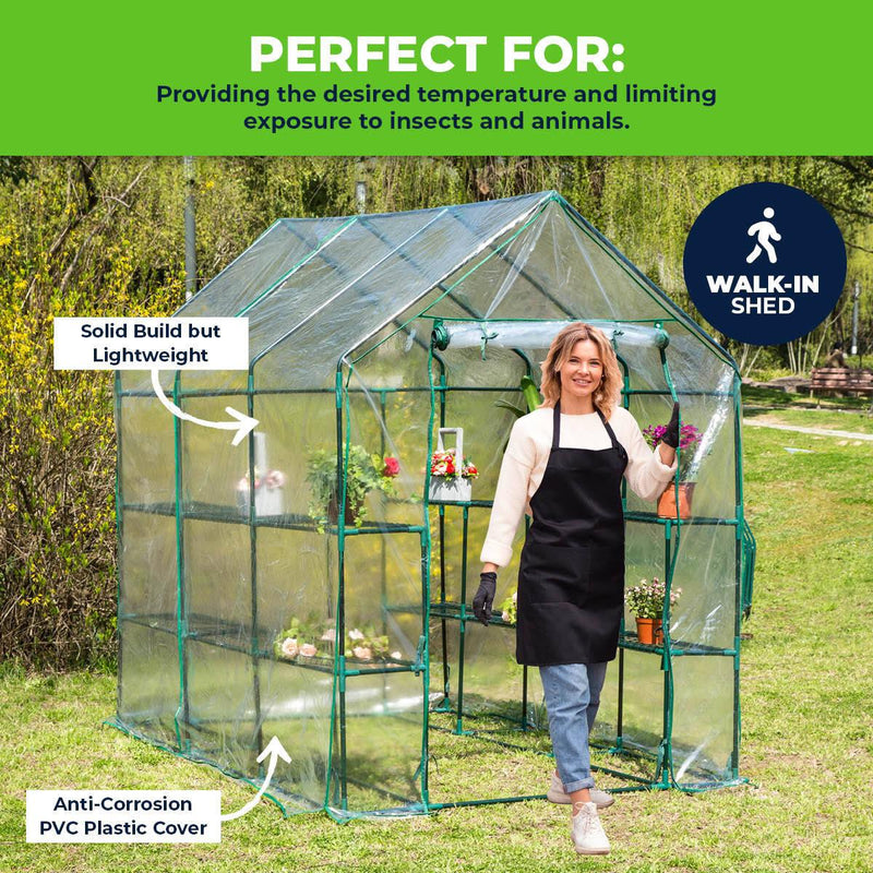 Garden Greens Greenhouse Walk-In Mega Sized Shed 3 Tier Solid Structure 1.95m - John Cootes
