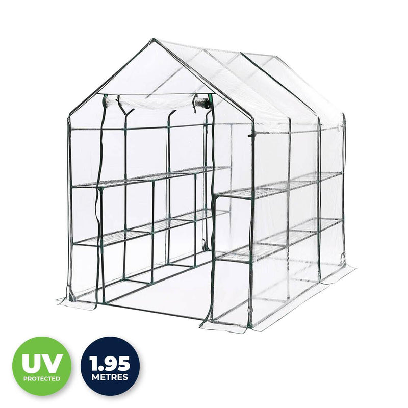 Garden Greens Greenhouse Walk-In Mega Sized Shed 3 Tier Solid Structure 1.95m - John Cootes