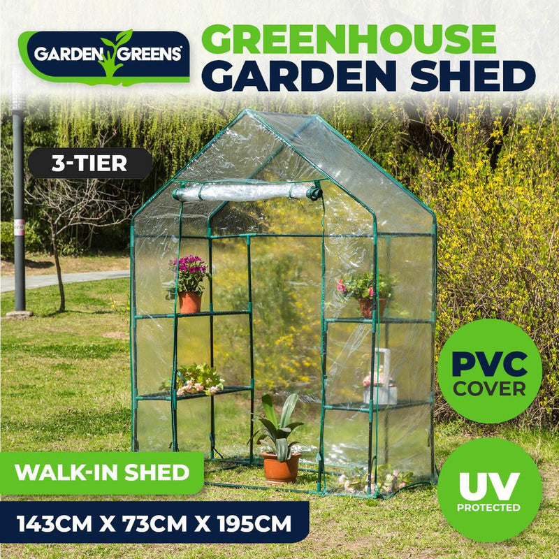 Garden Greens Greenhouse Walk-In Shed 3 Tier Solid Structure & Quality 1.95m - John Cootes