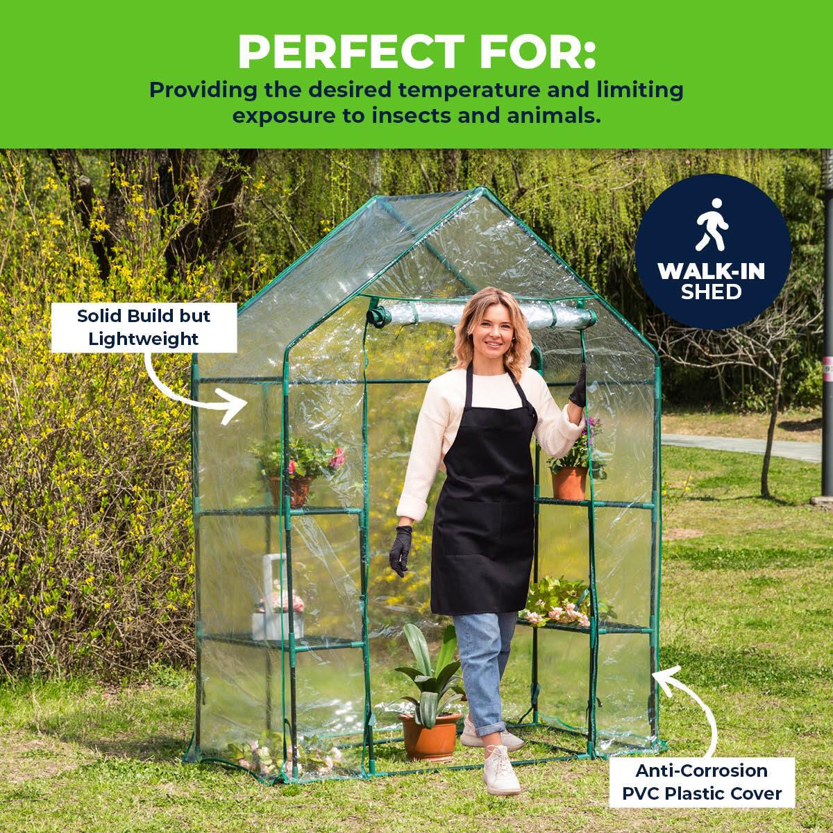 Garden Greens Greenhouse Walk-In Shed 3 Tier Solid Structure & Quality 1.95m - John Cootes