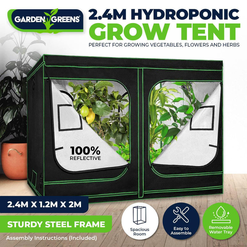 Garden Greens Grow Tent Kits 2.4m x 1.2m x 2m Hydroponics Indoor Grow System - John Cootes