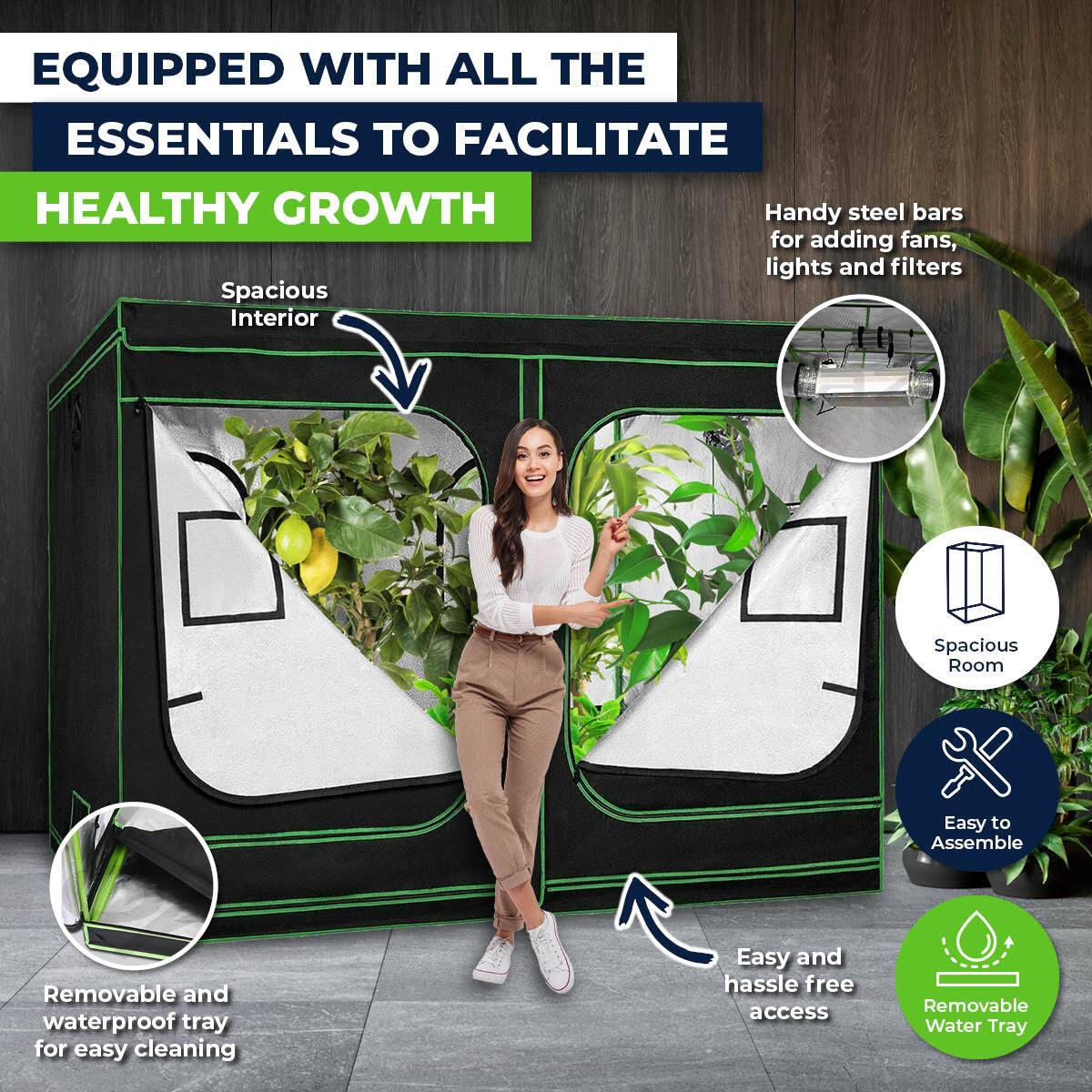 Garden Greens Grow Tent Kits 2.4m x 1.2m x 2m Hydroponics Indoor Grow System - John Cootes