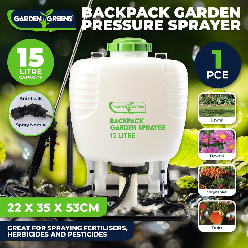 Garden Greens Pressure Sprayer Backpack Design Comfortable Compact 15 Litre - John Cootes