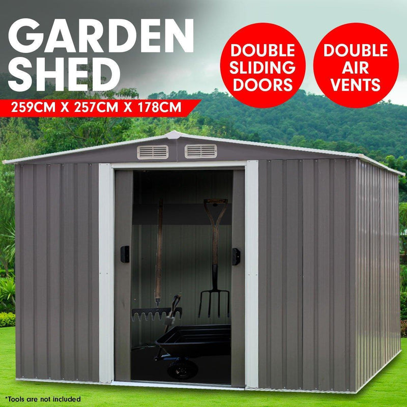 Garden Shed Spire Roof 8ft x 8ft Outdoor Storage Shelter - Grey - John Cootes