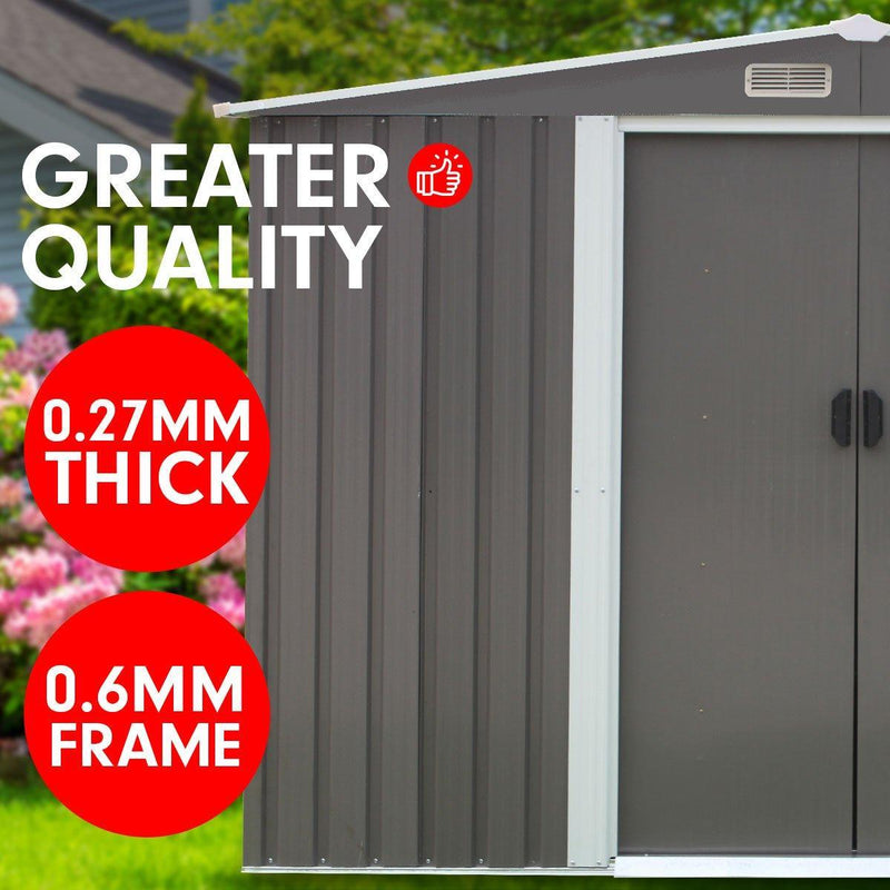 Garden Shed Spire Roof 8ft x 8ft Outdoor Storage Shelter - Grey - John Cootes