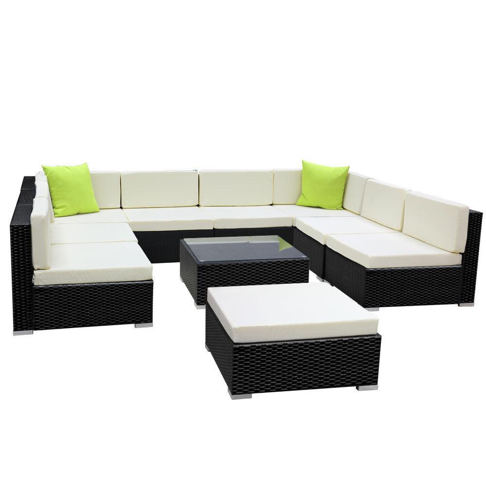 Gardeon 10PC Outdoor Furniture Sofa Set Wicker Garden Patio Lounge - John Cootes