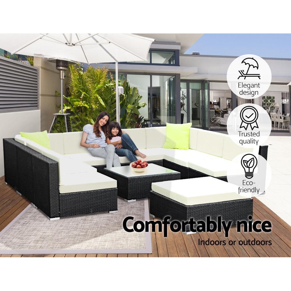 Gardeon 10PC Sofa Set with Storage Cover Outdoor Furniture Wicker - John Cootes