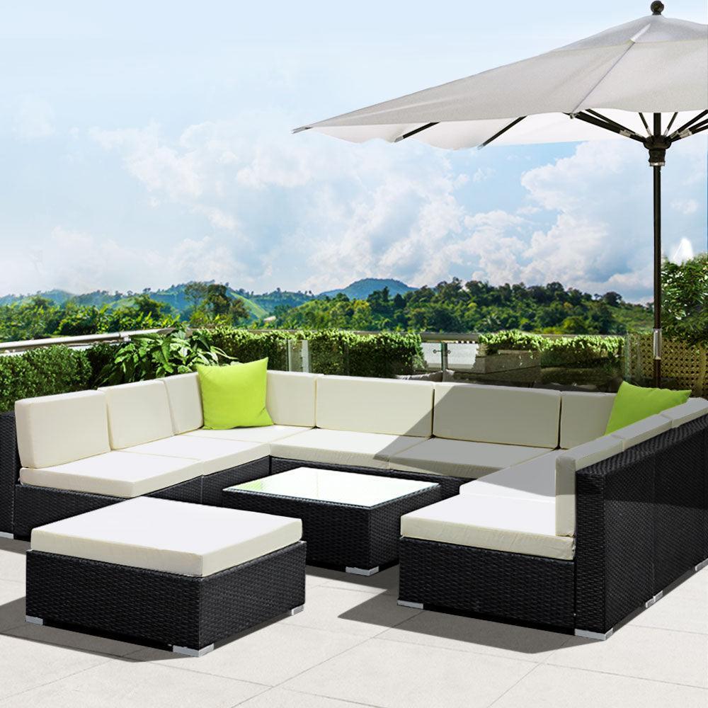 Gardeon 10PC Sofa Set with Storage Cover Outdoor Furniture Wicker - John Cootes