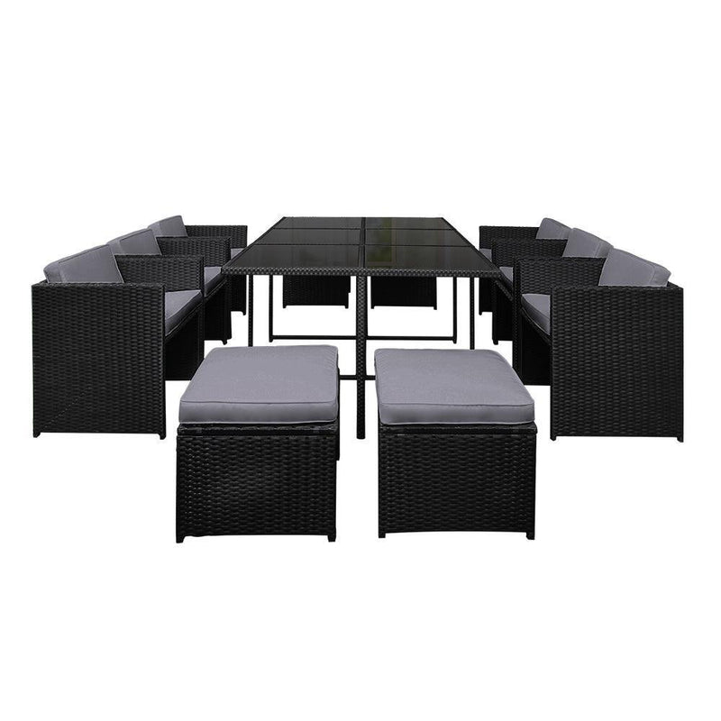 Gardeon 11 Piece PE Wicker Outdoor Dining Set - Black - John Cootes