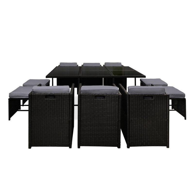 Gardeon 11 Piece PE Wicker Outdoor Dining Set - Black - John Cootes