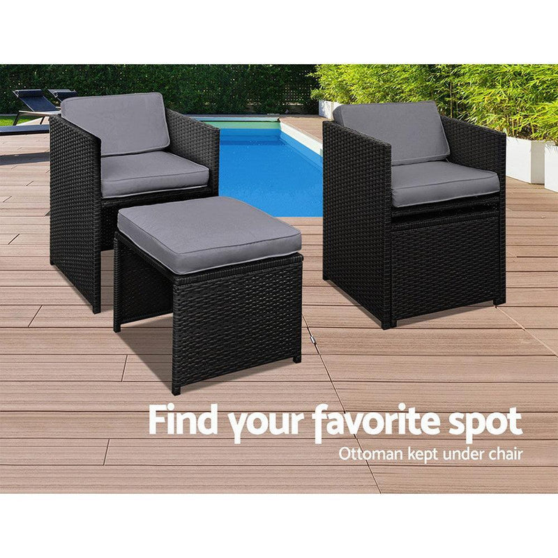 Gardeon 11 Piece PE Wicker Outdoor Dining Set - Black - John Cootes