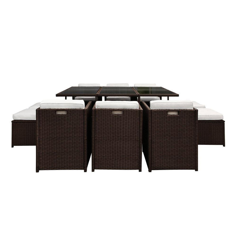 Gardeon 11 Piece PE Wicker Outdoor Dining Set - Brown & White - John Cootes