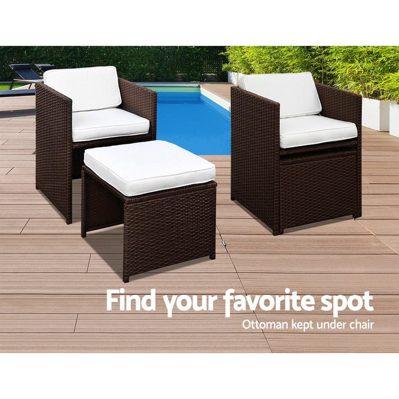 Gardeon 11 Piece PE Wicker Outdoor Dining Set - Brown & White - John Cootes