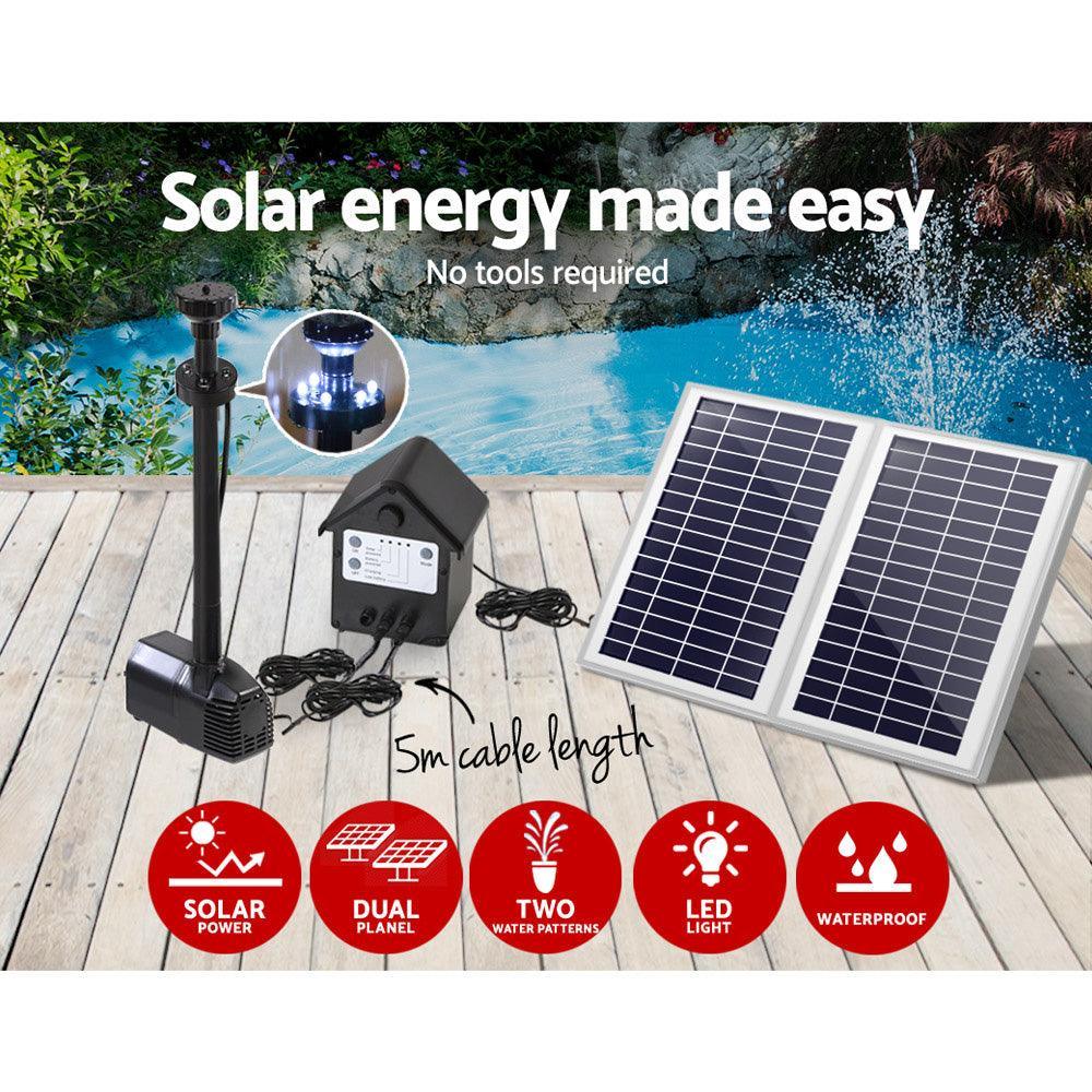 Gardeon 110W LED Lights Solar Fountain with Battery Outdoor Fountains Submersible Water Pump - John Cootes